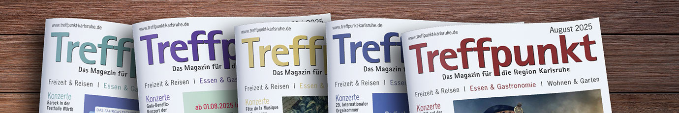 Das Bild zeigt die letzten 5 Ausgaben des Treffpunkt Karlsruhe