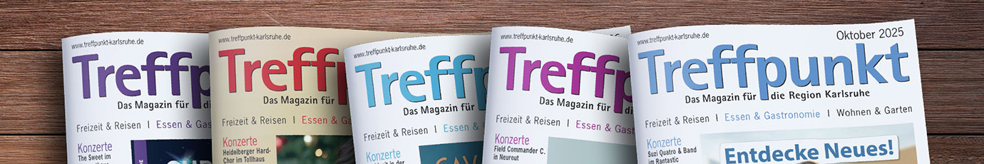 Die Titelseiten der letzten 5 Ausgaben des Magazins Treffpunkt Karlsruhe