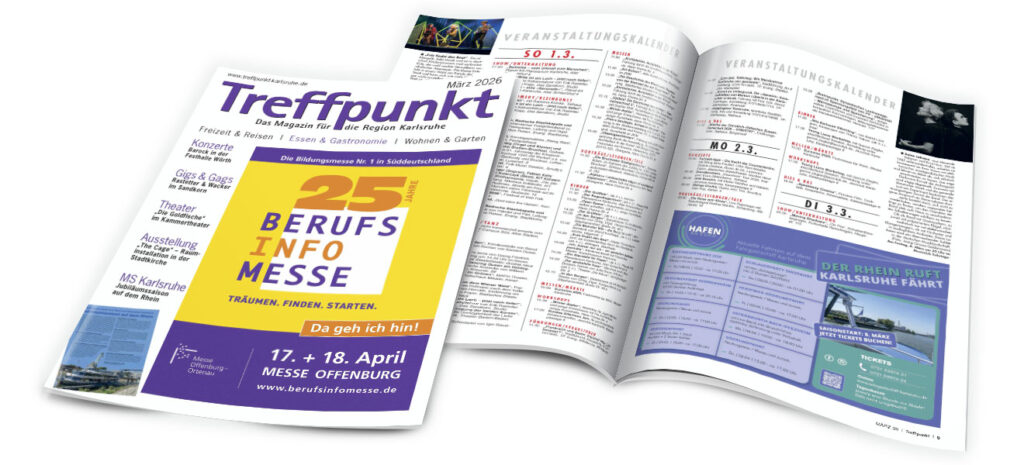 Titelbild der März-Ausgabe 2026 des Magazins Treffpunkt Karlsruhe