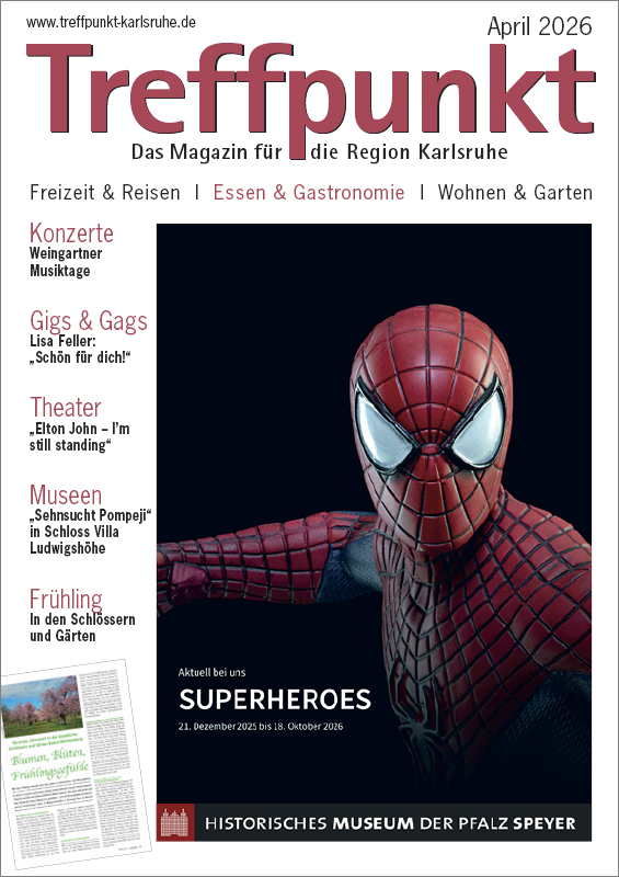 Die Titelseite der April-Ausgabe 2026 des Magazins Treffpunkt Karlsruhe