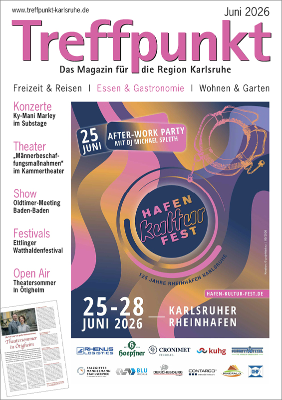 Die Titelseite der Juni-Ausgabe 2026 des Magazins Treffpunkt Karlsruhe