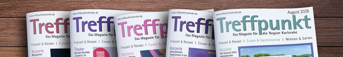 Die Titelseiten der letzten 5 Ausgaben des Magazins Treffpunkt Karlsruhe