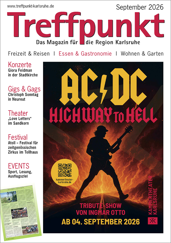 Die Titelseite der September-Ausgabe 2026 des Magazins Treffpunkt Karlsruhe