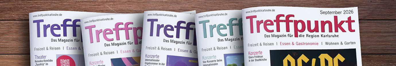 Die Titelseiten der letzten 5 Ausgaben des Magazins Treffpunkt Karlsruhe